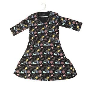 Svaha Cotton Academia Preppy Math Equations 3/4 Sleeve w Pockets Midi Dress L